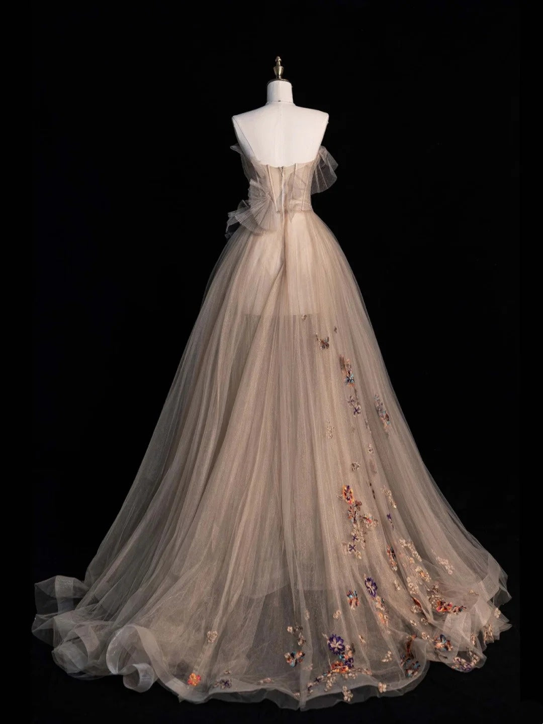 Robe de bal princesse bustier en tulle champagne, longue, tenue de soirée, robe de cérémonie N960