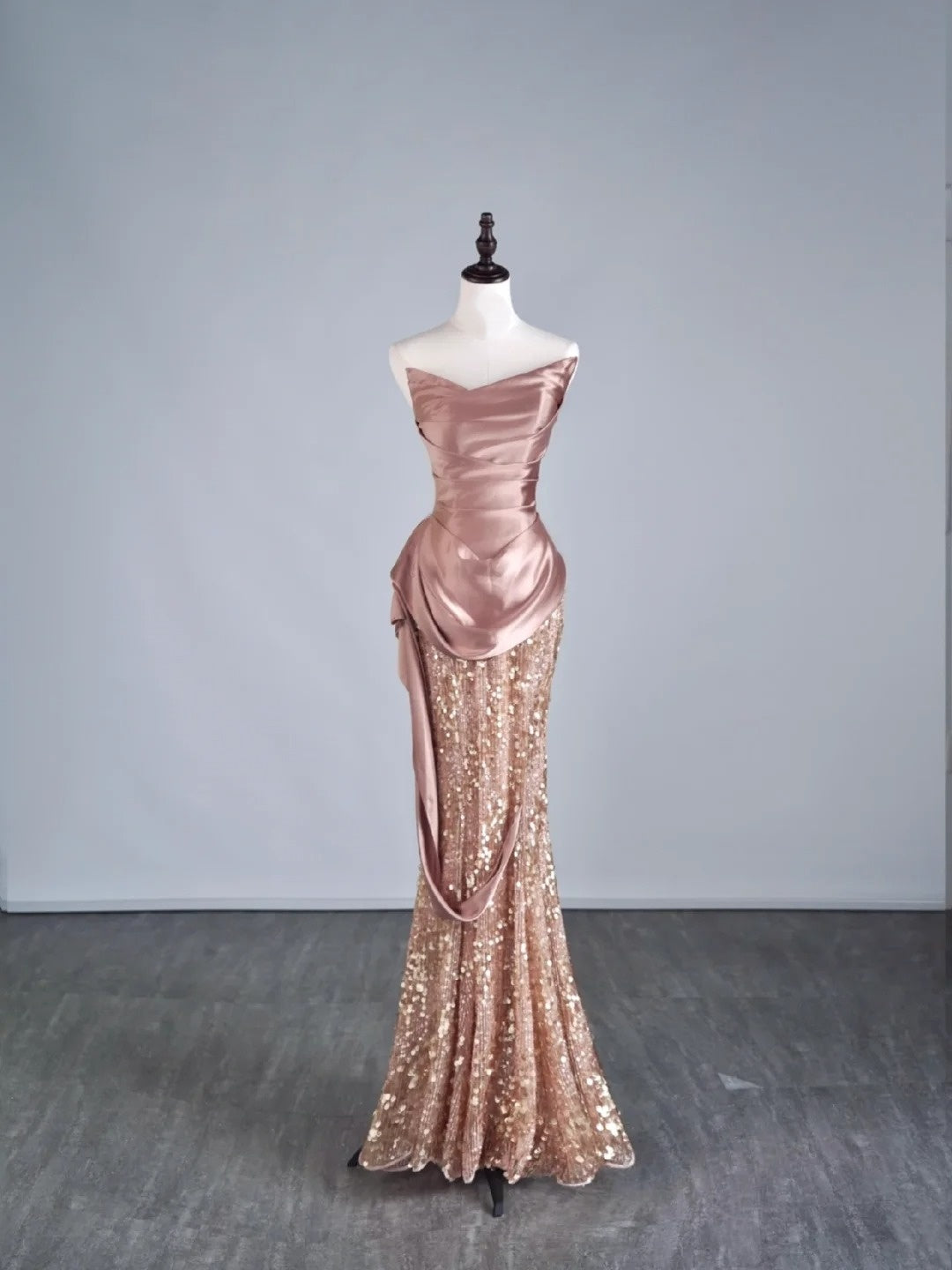 Robe de bal longue sirène princesse en satin rose à sequins, décolleté cœur, tenue de soirée formelle N964