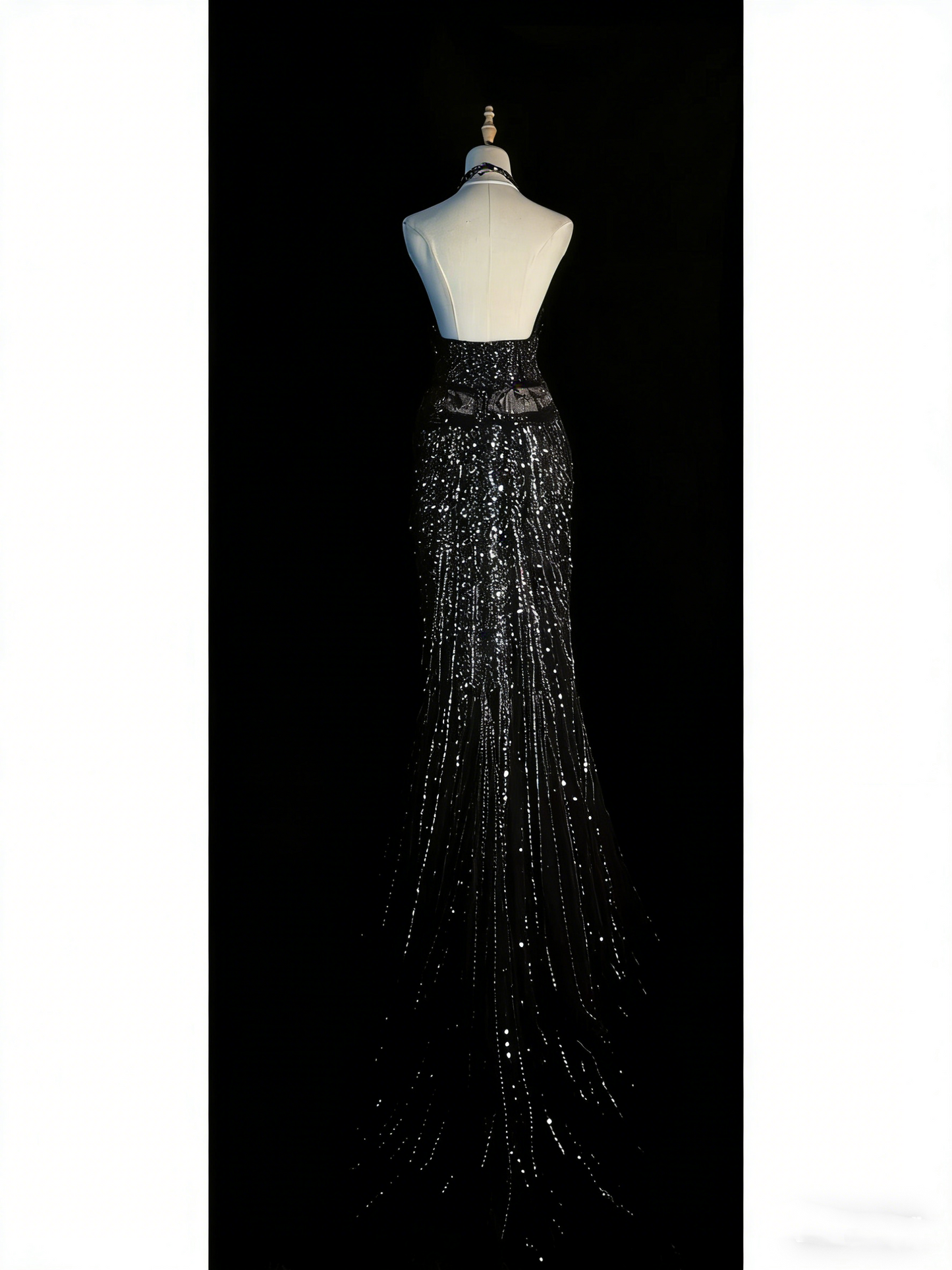 Robe de soirée longue sirène chic à bretelles spaghetti et sequins noirs, robe de bal élégante, robe de soirée formelle N934