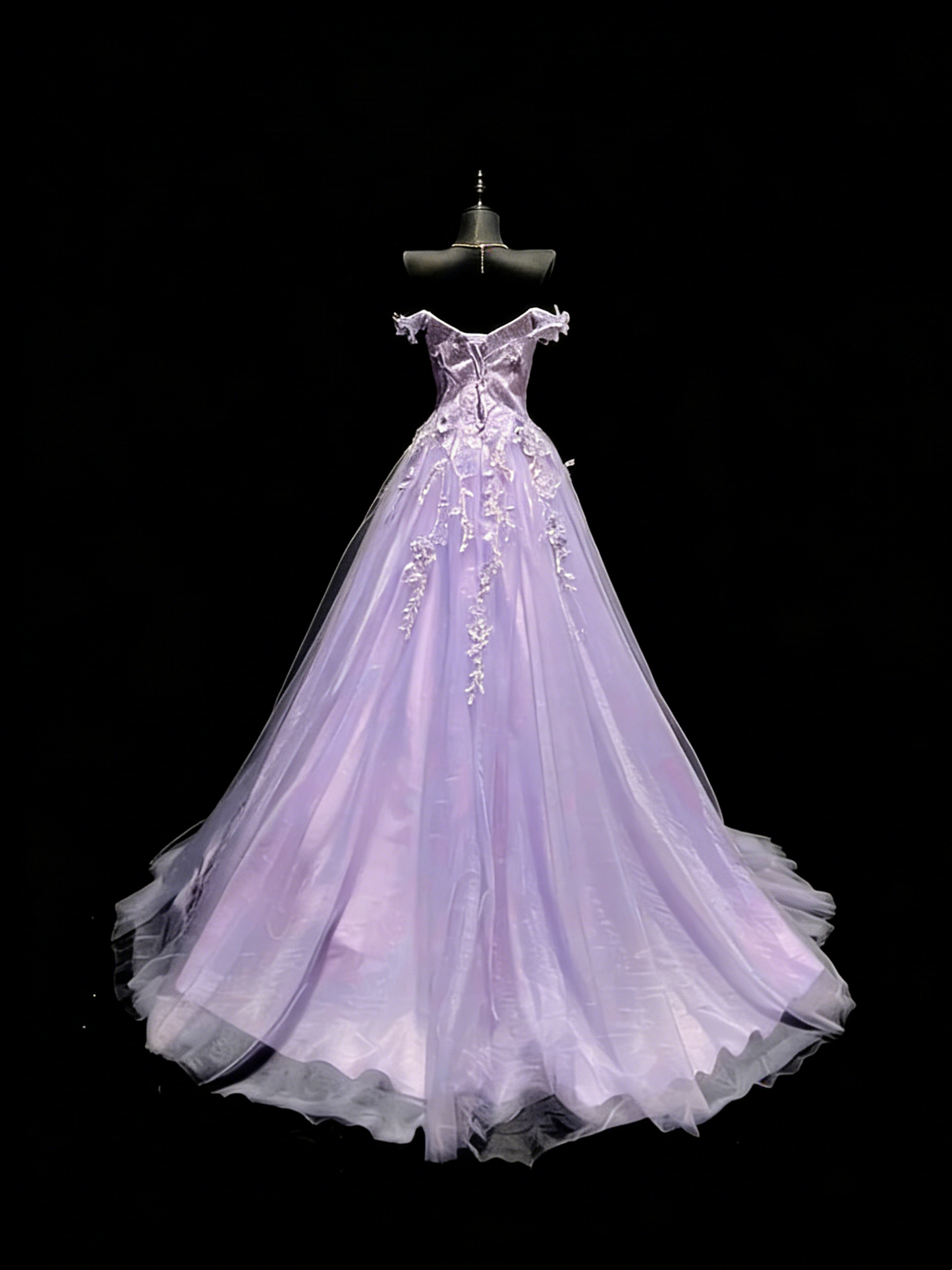 Prinzessinnen-Ballkleid, schulterfrei, lila Tüll, langes Abendkleid, formelles Kleid N966