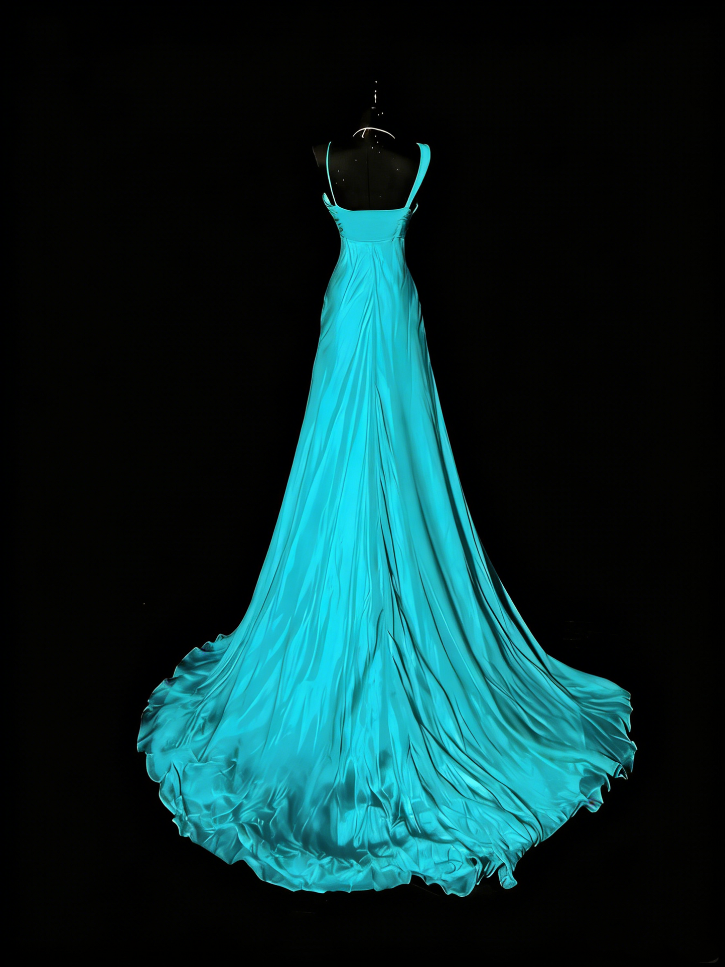 Robe de bal longue unique en mousseline bleue, coupe trapèze, corsage plissé, style années 50, idéale pour une soirée ou un 18e anniversaire (N968)
