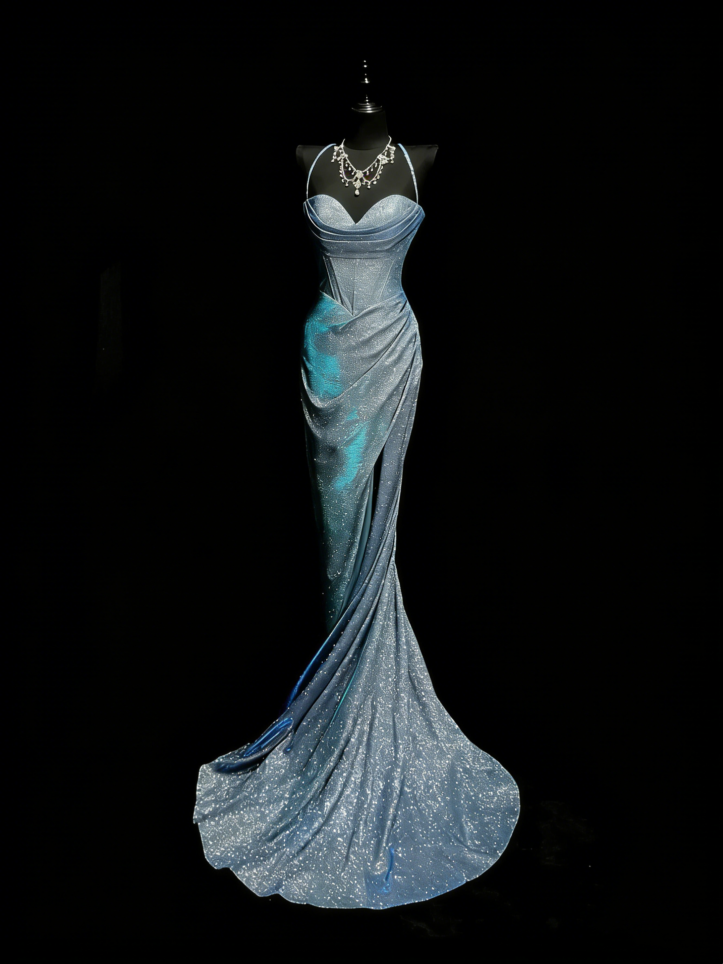Stunning Mermaid Spaghetti Straps Navy Blue Sequins Long Prom Dresses Evening Outfits Formal Dress N993