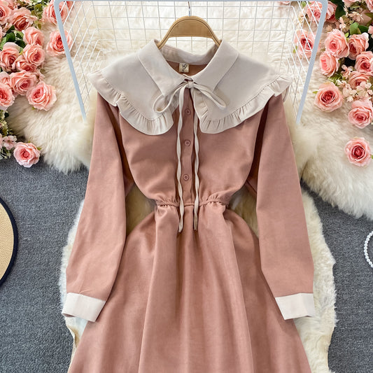 Süßes A-Linien-Langarmkleid Frühlings- und Herbstkleider RF0354