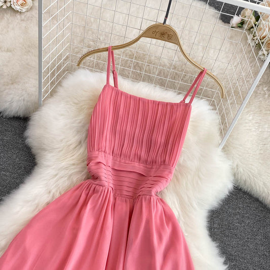 Rosa Chiffon Kurzes Kleid A-Linie Modekleid RF0054