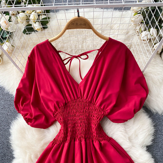 Süßes A-Linien-Kleid mit V-Ausschnitt, modisches Kleid RF0044