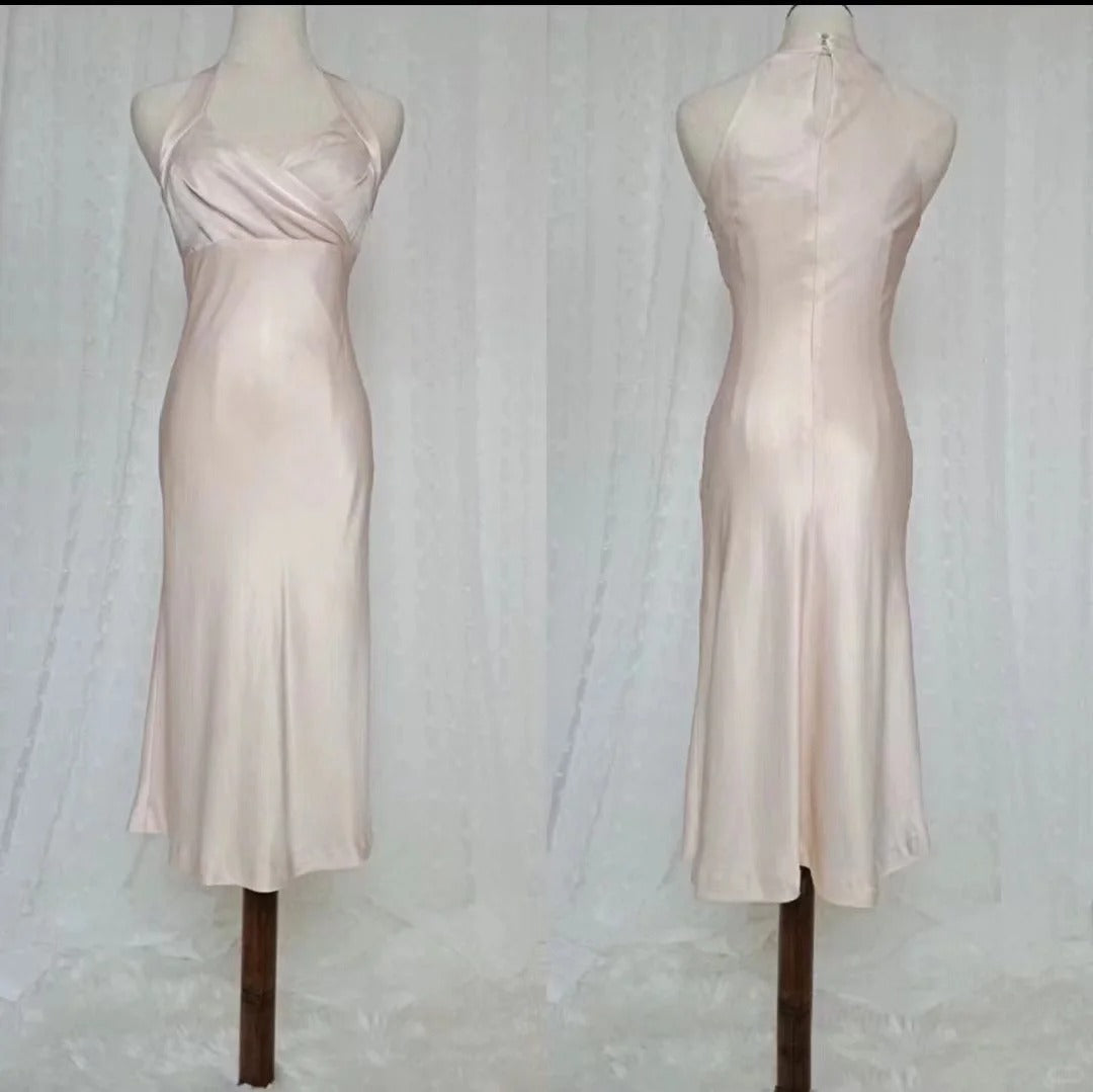 Vintage Sheath Halter Pink 9th Grad Tea length Aesthetic Look Homecoming Dresses RB4288