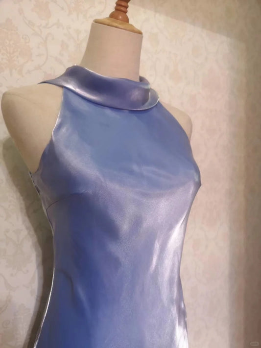 Vintage Mermaid High Neck 1950s Lavender Event Birthday Dress Sleeveless Evening Prom Formal Dresses RB3211