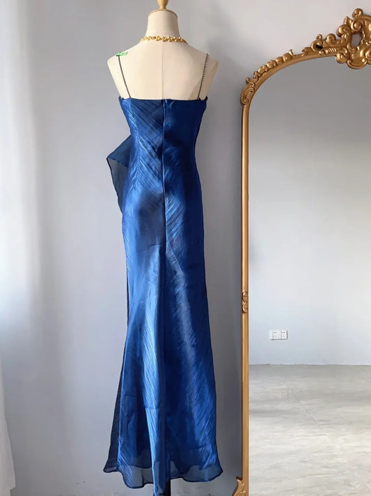 Vintage Mermaid Spaghetti Strap Royal Blue 1950s Event Birthday Dress Long Evening Prom Formal Dresses RB3215
