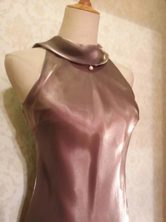 Vintage Mermaid High Neck 1950s Event Birthday Dress Sleeveless Evening Prom Formal Dresses RB3209