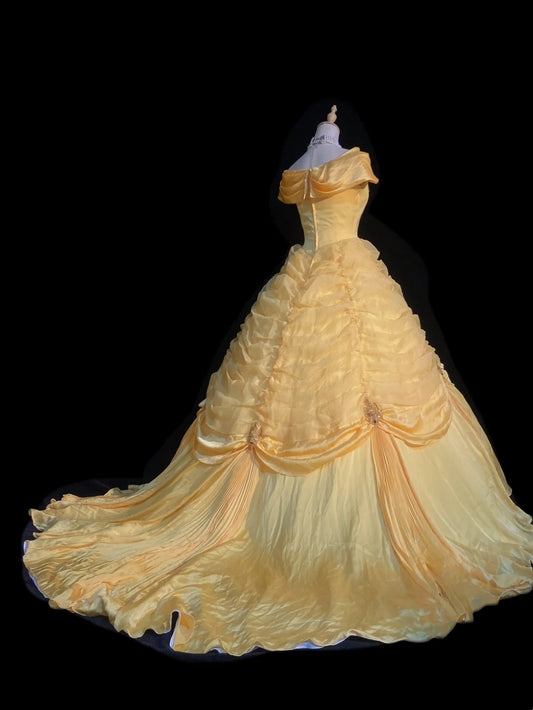 Märchenhafter Ballkleid Gelb Organza Schulterfrei Quinceañera-Kleid N3241