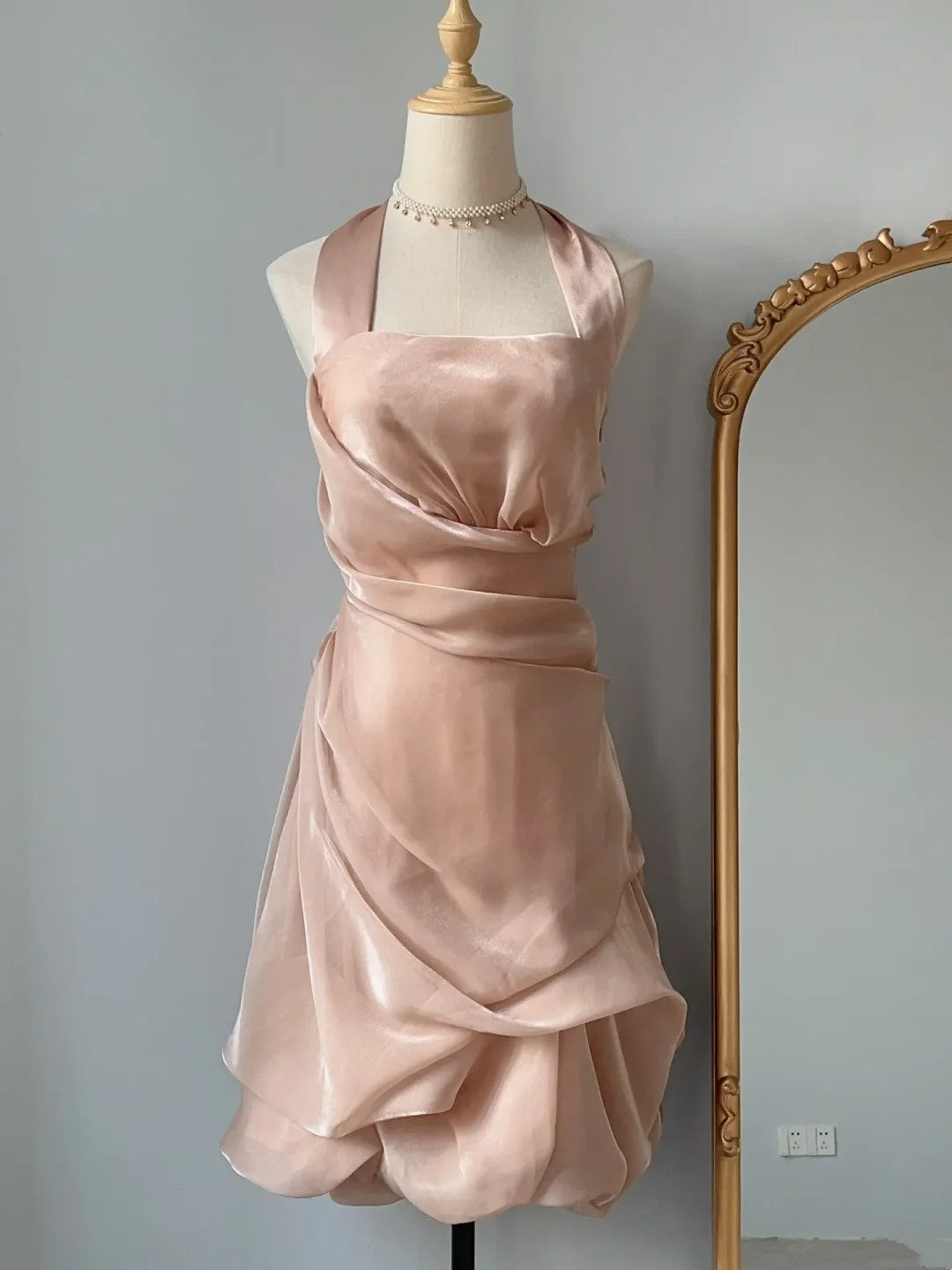 Vintage A line Halter 9th Grade Blush Pink Short Senior Inspo Birthday 18th Party Outfits Homecoming Dresses RB3220