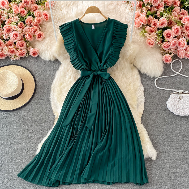 Einfaches V-Ausschnitt Chiffon Kurzes Kleid Modekleid RF0027