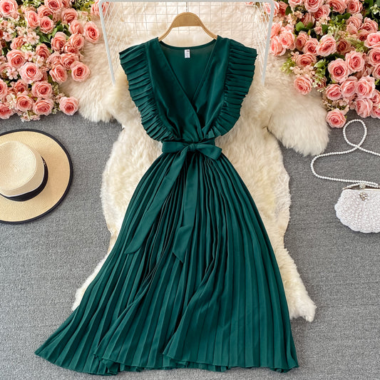 Einfaches V-Ausschnitt Chiffon Kurzes Kleid Modekleid RF0027