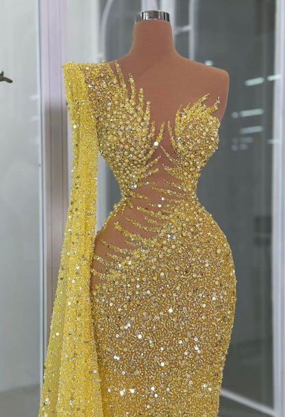 Robe de soirée sirène longue à manches longues ornée de sequins, modèle AB1663