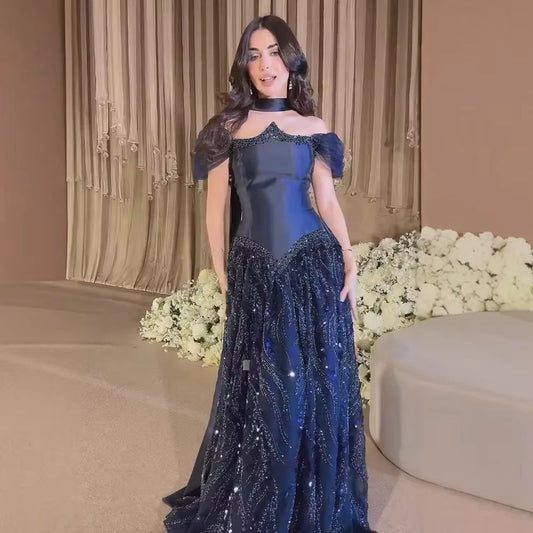 Customized Special Occasion Dress Navy Blue Prom Dresses Luxury Dress Sharon Happy Evening Dresses AB1049