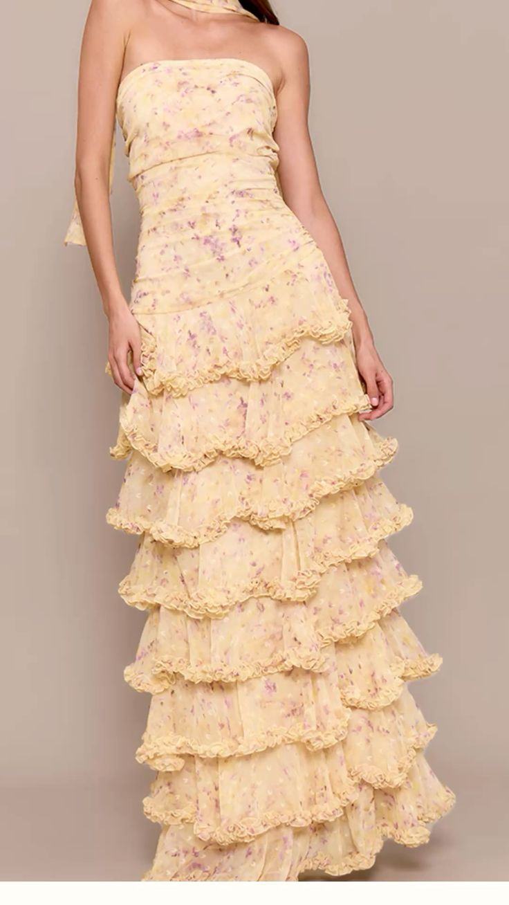 Robe de bal longue jaune en mousseline à fleurs, bustier, coupe fourreau élégante, idéale pour une soirée, un 18e anniversaire ou une remise de diplôme (N902)
