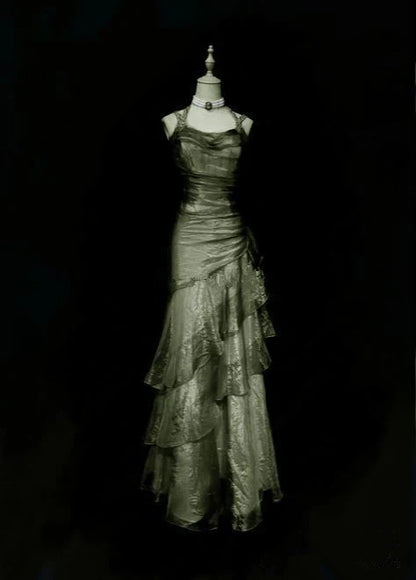 Vintage Meerjungfrauen-Abendkleid mit Spaghettiträgern, grün, langes Kleid für den 18. Geburtstag, Abschlussballkleid für die High School, AB041