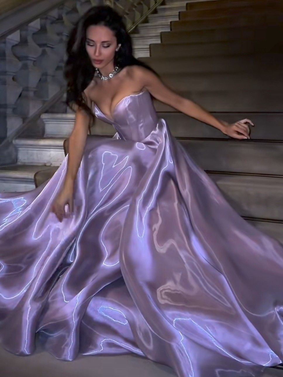 Modest A line Sweetheart Lilac Organza Prom Dresses With Ruffled Long Evening Party Formal Outfits RB6545
