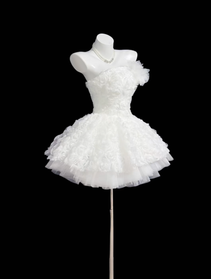 Cute Ball Gown Strapless White Sleeveless Short Homecoming Dress Senior High School University Ideas Inspo Short Hoco Court Gowns RB7266