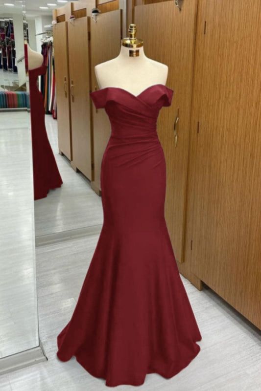 Robe de bal sirène longue bleu marine à épaules dénudées et manches courtes décolletées en cœur - Tenue d'anniversaire AB2390
