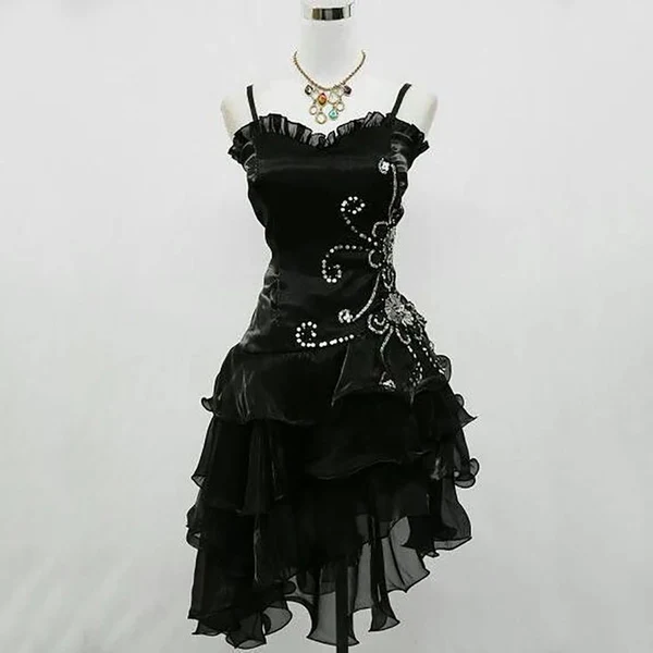 Süßes Ballkleid Spaghettiträger Burgund Kleines Schwarzes Organza Mit Silberperlen Partykleid Heimkehrkleider N3907