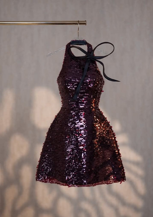 Modest Hoco Dress Homecoming Dresses A line Halter Purple Wear 17th Birthday Party Outfits RB6414