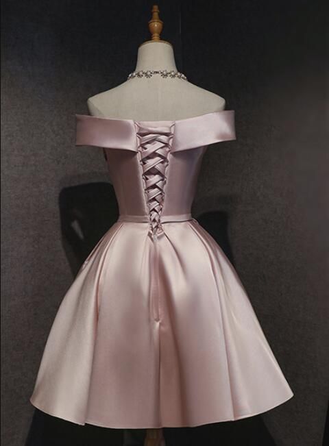 Süßes kurzes rosa Satin-Minikleid für Abschlussfeier oder Heimkehr N2120