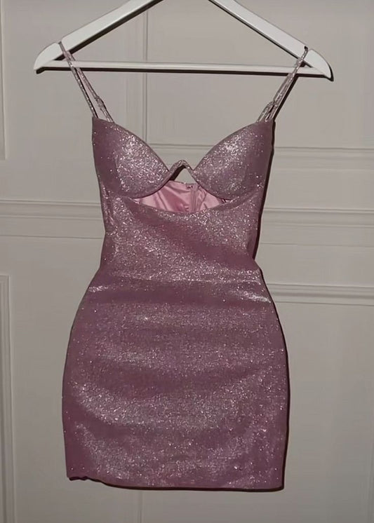 Glitzernde Scheide Spaghettiträger Rosa Pailletten Partykleid Kurz Mini 16. Geburtstag Kleider Hoco Outfits RB3416