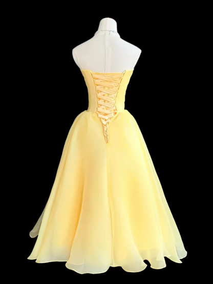Simple Homecoming Outfit Ideas A Line Strapless Yellow Fit and Flare High School Ideas Inspo Senior Graduation Dress RB7268