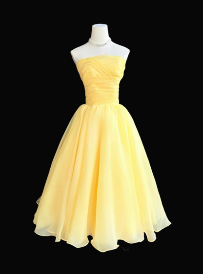 Simple Homecoming Outfit Ideas A Line Strapless Yellow Fit and Flare High School Ideas Inspo Senior Graduation Dress RB7268