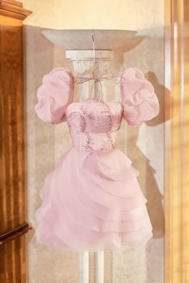 Whimsical Dream A Line Square Neck Pink Hoco Outftis inspo Short Homecoming Dresses 2026 RB6864
