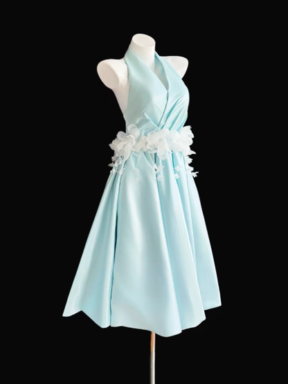 Simple Homecoming Outfit Ideas A Line Halter Blue Fit and Flare High School Ideas Inspo Senior Graduation Dress RB7269