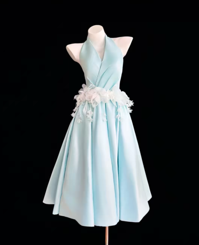 Simple Homecoming Outfit Ideas A Line Halter Blue Fit and Flare High School Ideas Inspo Senior Graduation Dress RB7269