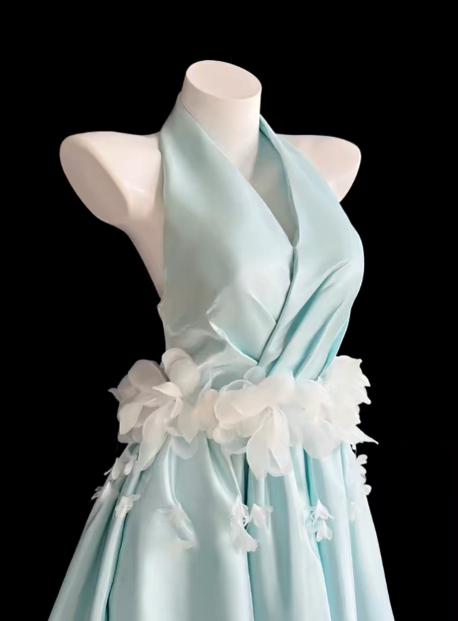 Simple Homecoming Outfit Ideas A Line Halter Blue Fit and Flare High School Ideas Inspo Senior Graduation Dress RB7269