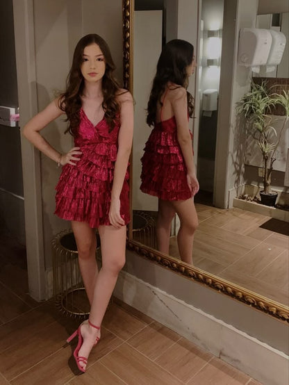 Red Short Prom Evening Dress Homecoming Dress Short Party Dress RB8150
