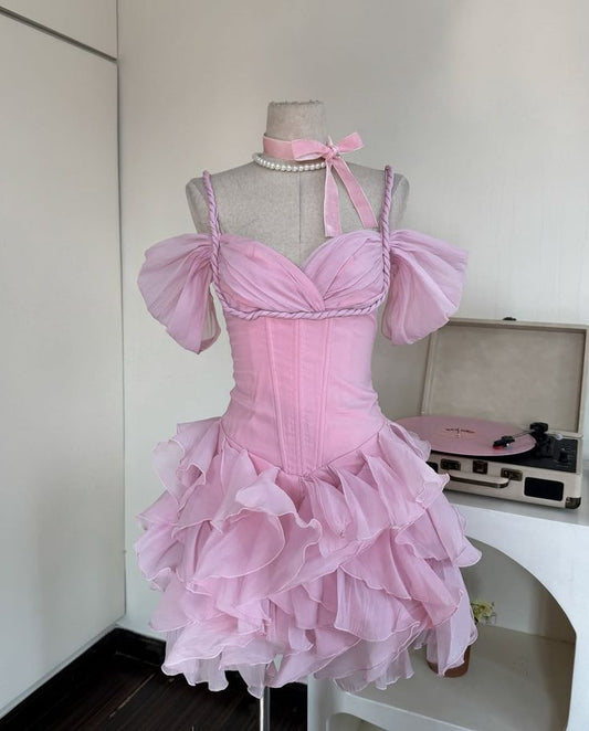 Einfaches A-Linien-Spaghettiträger-Chiffon-Partykleid Kurz Mini 16. Geburtstag Kleider Hoco Outfits RB3420