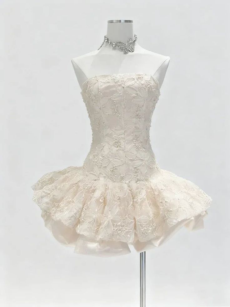 Jolies robes de bal bustier en dentelle blanche courtes pour le retour à la maison, tenues de fête d'anniversaire RB4178
