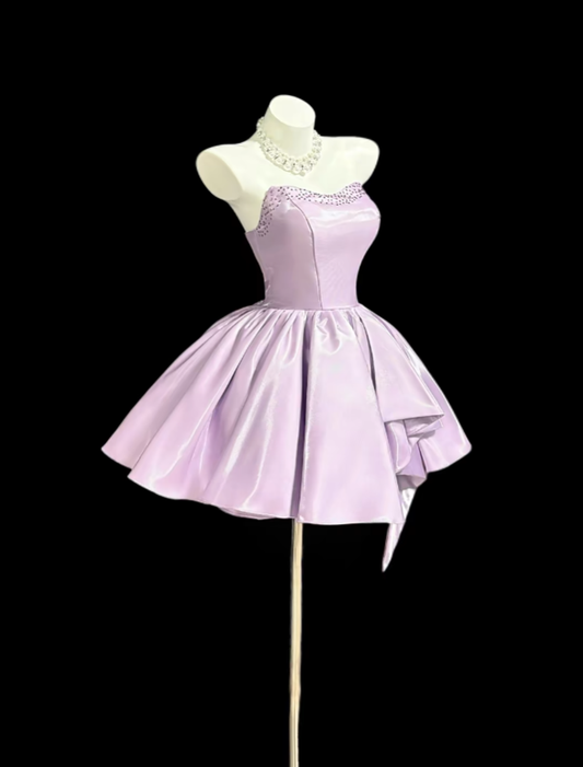 Cute Ball Gown Sweetheart Lilac Satin Short Homecoming Dresses Senior High School For Teens Ideas Inspo Short Hoco Court Gowns RB7317