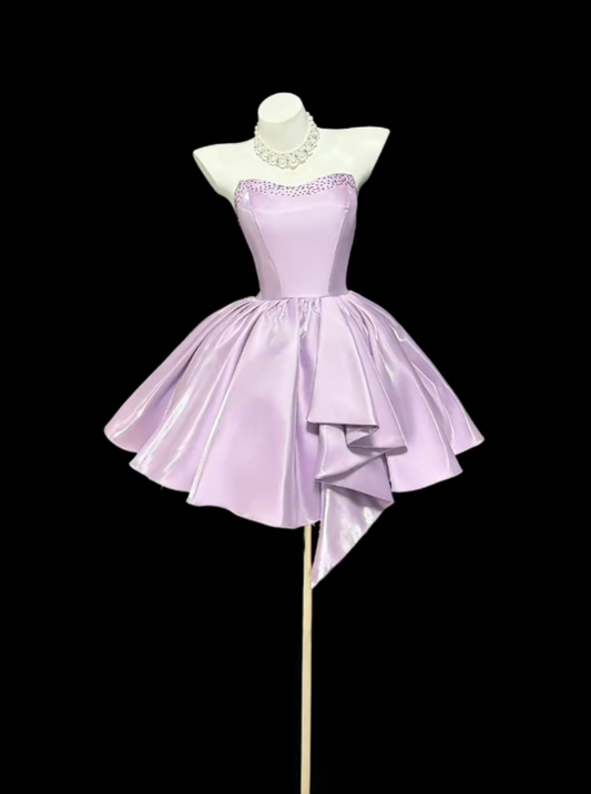 Cute Ball Gown Sweetheart Lilac Satin Short Homecoming Dresses Senior High School For Teens Ideas Inspo Short Hoco Court Gowns RB7317