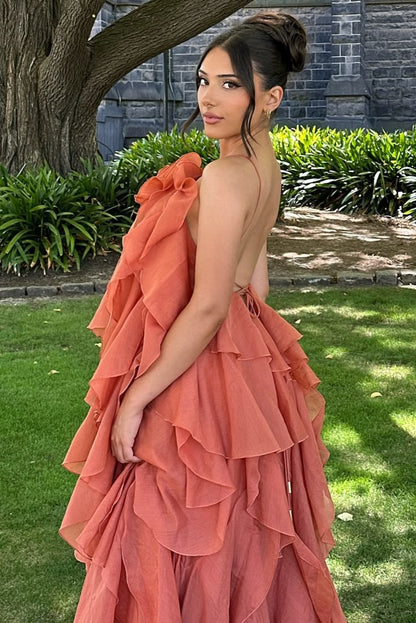 Robe longue de plage à volants pour femme avec fleurs 3D, dos nu, sans manches, coupe slim, maxi, trapèze, pour bal de promo N2352