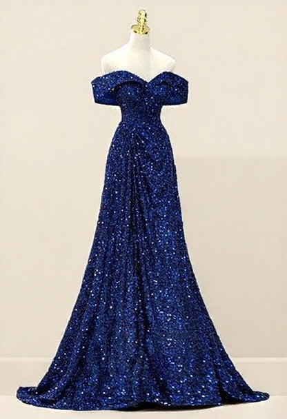 Paillettenbesetztes Meerjungfrauen-/Trompeten-Abendkleid, elegantes Kleid, formelles Hochzeitskleid, bodenlang, schulterfrei, Schnürung mit Falten AB1830