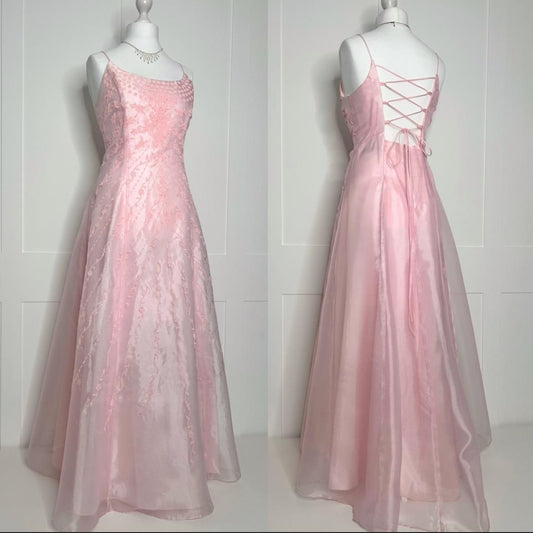 Elegantes Ballkleid Spaghettiträger Rosa Tüll Festliches Kleid 18. Geburtstag Abschlussballkleider N2786