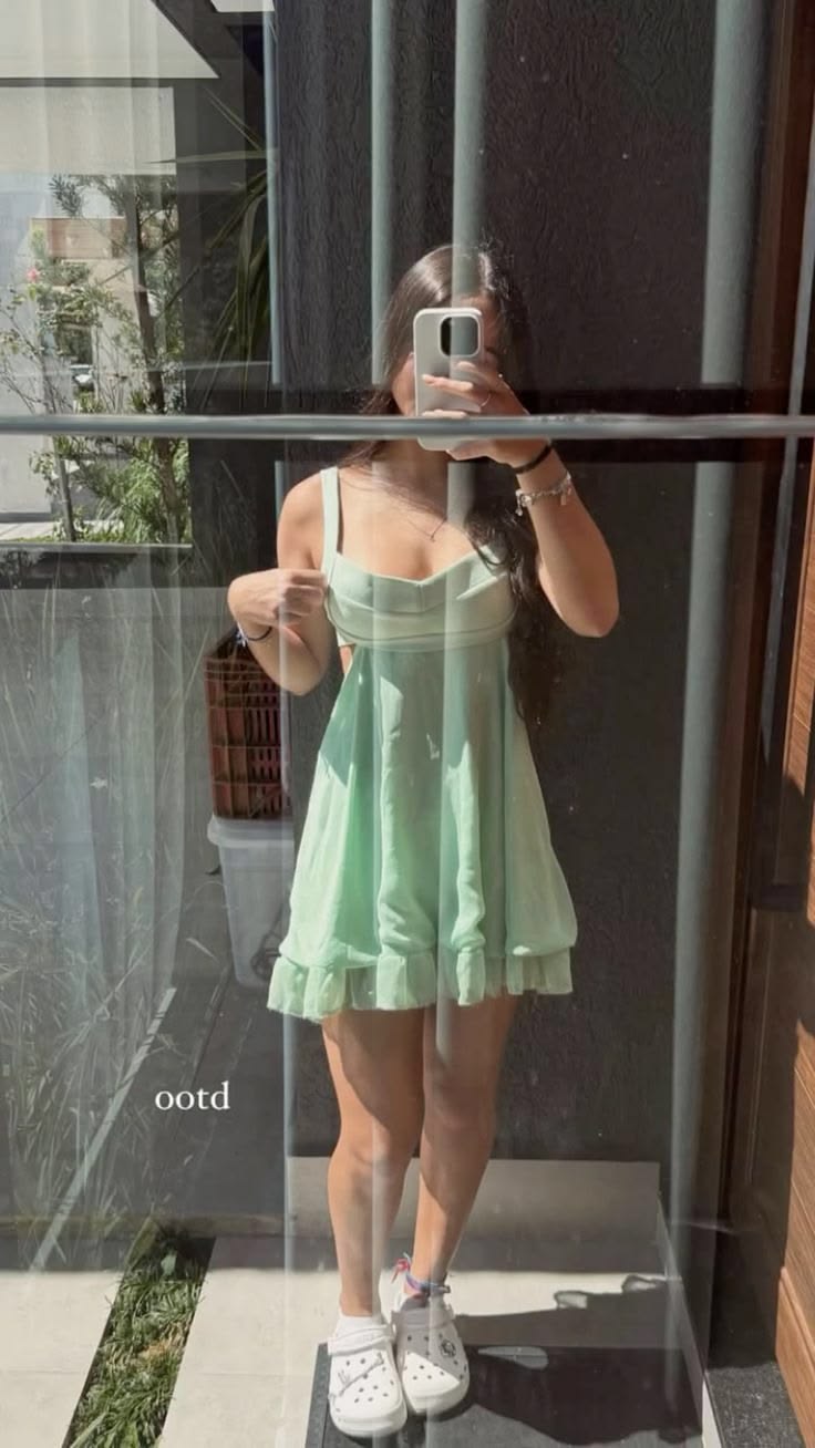 Süße A-Linie Träger Minzgrün Chiffon Locker sitzend Kurzes Mini Ästhetisches Homecoming Kleid RB4403