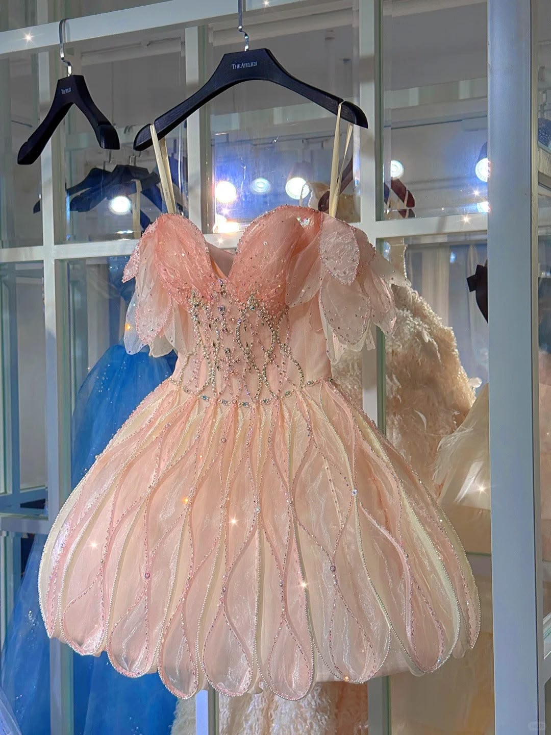 Shiny Pink Beaded Sling Petal Skirt Princess 17Th Birthday Homecoming Dress Graduation Outfit RB6781