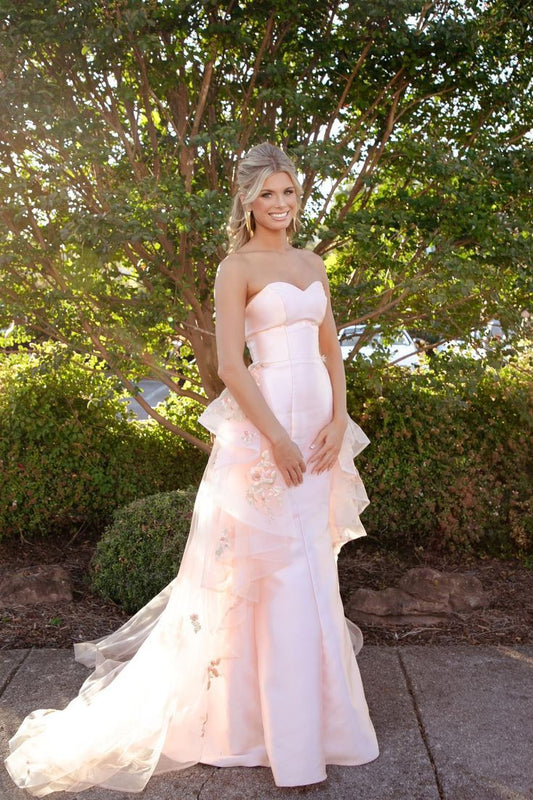 Elegantes Meerjungfrauen-Abendkleid für Damen, rosa Satin, mit Schleppe, Partykleid N1520