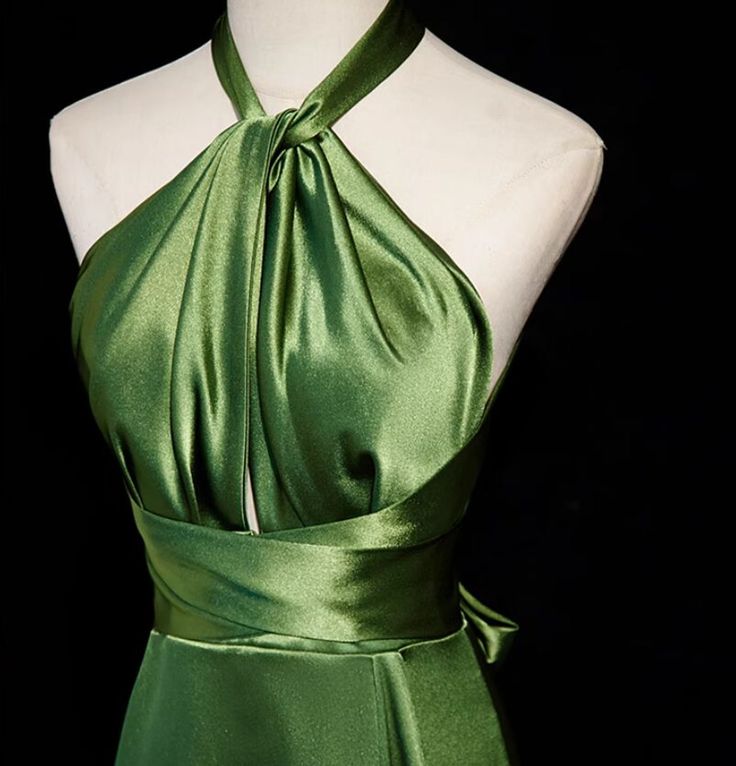 Einfaches, rückenfreies, langes A-Linien-Abendkleid aus olivgrünem Satin mit Neckholder, formelles Partykleid, Ballkleid AB1176