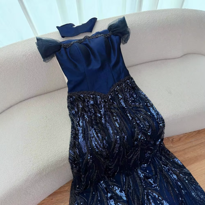 Maßgeschneidertes Abendkleid in Marineblau, Luxuskleid Sharon Happy, AB1049