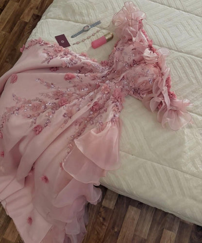 Modest A Line Off The Shoulder Pink Long Prom Dress with Lace Skirt Formal Dress Long Party Dresses RB6926
