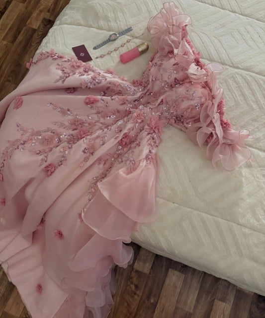 Modest A Line Off The Shoulder Pink Long Prom Dress with Lace Skirt Formal Dress Long Party Dresses RB6926