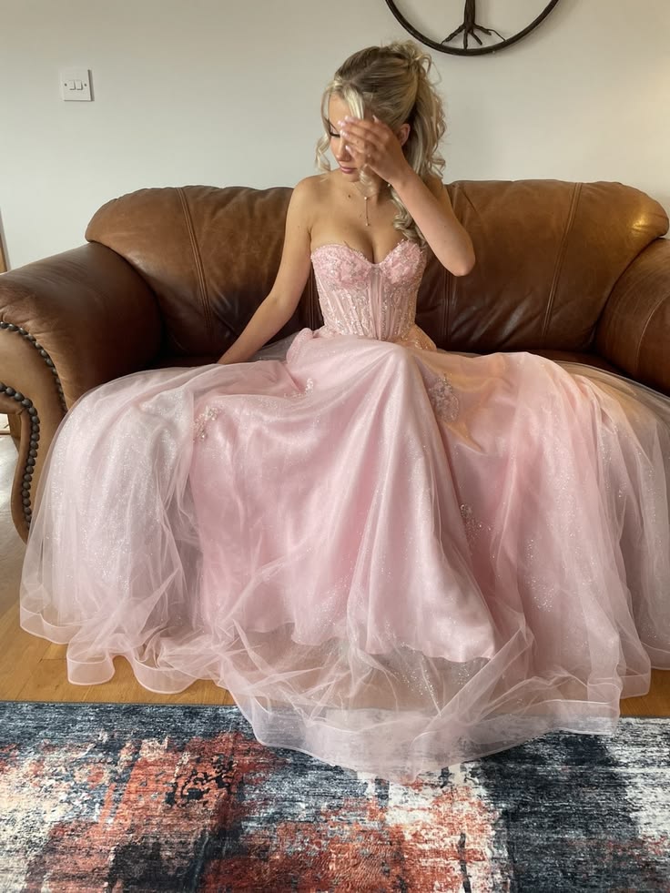 Fairytale Pink Prom Dress Ball Gown Sweetheart Lace Princess Party Evening Formal Gown RC1165